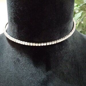 Women Fashion Elegant Clear Faceted Rhinestone Beaded Tennis Choker Necklace